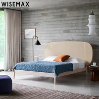 WISEMAX mobilya toptan yatak takımı mobilya basit katı ahşap dokuma rattan yatak oturma odası yatak odası otel yumuşak yatak