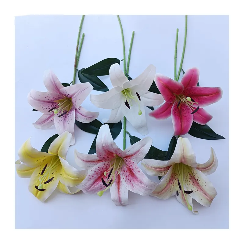 웨딩 홈 장식 리얼 터치 가짜 라텍스 꽃 꽃다발 호랑이 백합 인공 꽃