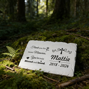 <span class=keywords><strong>Plaque</strong></span> commémorative personnalisée pour animaux de compagnie, souvenir gravé personnalisé, pierre en résine blanche avec motif de rose et de croix, cadeau de sympathie sincère - Product Image 3