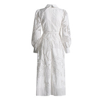 Robe midi décontractée élégante pour femmes WIWT, en dentelle blanche, à manches longues, coupe évasée, avec ceinture, pour un usage quotidien, vêtements pour femmes