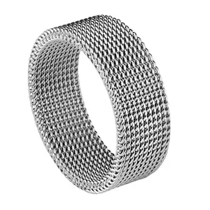 Wholesale 8MM Silver Black Titanium Anxiety Relief Ring Fashion Personality Stretch Elastic Mesh Men Stainless Steel Ring