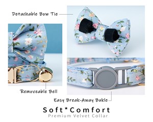 Collier pour chat en velours uni coloré Breakaway avec nœud papillon et laisse personnalisée, gravure personnalisée du nom du chaton, boucle de sécurité gratuite dorée - Product Image 5