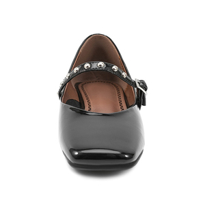 Sandalias de tacón bajo con punta cuadrada para mujer, con remaches y correa central, de charol, tallas grandes 45, colores personalizados, para oficina - Product Image 3