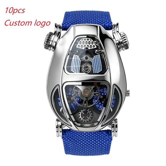 MOQ 10pcs Custom Logo Luxury 3D Perspective Snake Theme Men Sport Watch Tonneau Case Stainless Steel Analog Glass Nylon Power