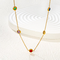 Collier ras du cou unisexe tendance en acier inoxydable plaqué argent/or avec pendentif zircon multicolore simple