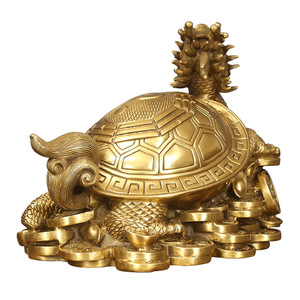 Ornement en laiton en forme de tortue dragon jaune, symbole Feng Shui, décoration de table, artisanat personnalisé en forme d'animal - Product Image 4