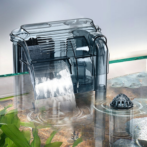 OFKPO 3-in-1 aquariumfilter, buitenfilter, instelbaar, met filter, katoen, acryl, rugzakfilter, waterval, waterfilter, hangfilter, watercirculatie, zwart