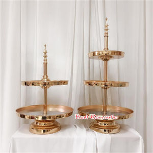 Support pour gâteau de mariage Support pour gâteau de fête d'anniversaire à 3 niveaux Support pour gâteau en métal doré pour mariage - Product Image 2