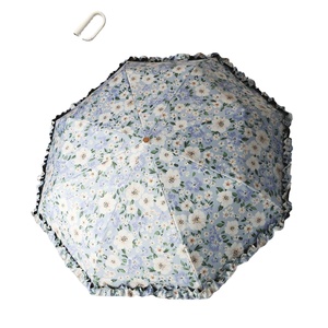 Sombrilla de Sol Plegable Manual de Lujo con Estampado Floral y Borde de Encaje, Recubierta en Negro, con Cierre de Anillo, para Mujer, Protección UPF para Adultos - Product Image 1
