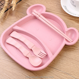 ชุดชามรูปทรงหมีลายการ์ตูนของ<span class=keywords><strong>เด็ก</strong></span>ทำจากเส้นใยฟางข้าวสาลีเพื่อสุขภาพและทนทาน - Product Image 1