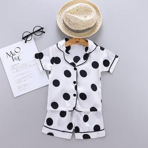 Customize Toddler Girls Pijimas Pink Letter Cartoon Dot Printing PJ Set Satin <b>Cute</b> Top and Shorts Pajama for Kids - Product Image 1