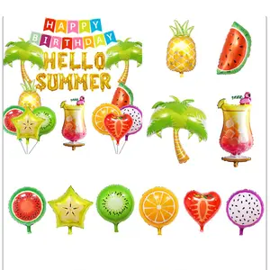2020 Summer Vacation Tropical Fruit 16 Inch Hello Summer Letter Balloons Set For Birthday Party Decoration For Wholesale