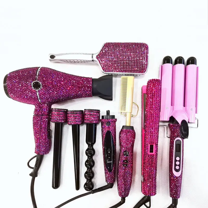 Dongfang's Popular Diamond Hair Dryer For Home Straight Curled Hair Combs Professional Salon Luxury 6-piece Set