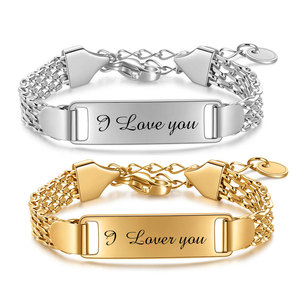 Pulsera de Malla de Acero Inoxidable de 8MM con Grabado 'I Love You', en Oro y Plata, Unisex, para Regalo - Product Image 1