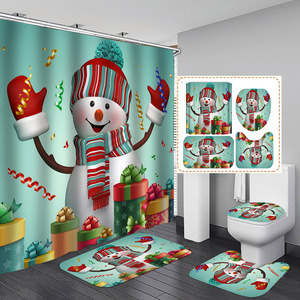 Rideau de Douche en Polyester Imprimé Numérique Motif Bonhomme de Neige à Carreaux Rouges, Imperméable, Impression Personnalisée, Vente en Gros, Moderne 2 - Product Image 2
