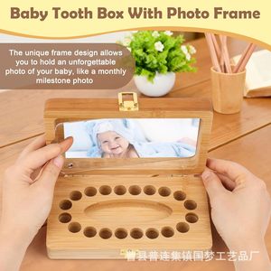 Caja rectangular de madera maciza para dientes de leche con tapa de cristal y pinzas para guardar y coleccionar dientes - Product Image 3