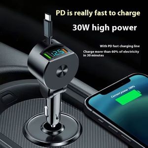 Cargador de Coche USB Retráctil de 75W, Carga Rápida 3 en 1, Cargador de Teléfono Móvil para Coche con Cable Tipo C - Product Image 2