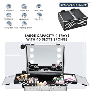 Estuche <span class=keywords><strong>de</strong></span> <span class=keywords><strong>maquillaje</strong></span> rodante con espejo <span class=keywords><strong>de</strong></span> luces Caja <span class=keywords><strong>de</strong></span> <span class=keywords><strong>maquillaje</strong></span> <span class=keywords><strong>profesional</strong></span> Estuche con carrito con espejo iluminado <span class=keywords><strong>de</strong></span> pantalla completa Altavoz Bluetooth - Product Image 3