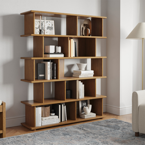 Mid-Century Wabi Sabi Modern Black Walnut <strong>Open</strong> Bookshelf Multi-Compartment Storage <strong>Shelving</strong> <strong>Unit</strong> for Home &amp; Office - Product Image 3