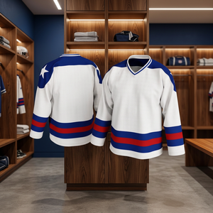 Maillot de hockey sur glace unisexe 100 % polyester, court, respirant, imprimé numériquement, color block, pour sports d'équipe, design personnalisé - Product Image 3