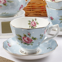 Ensemble de tasses à café et soucoupes en porcelaine fine LOMATO Royal Opulent à imprimé floral - Style nordique, durable, passe au lave-vaisselle, respectueux de l'environnement
