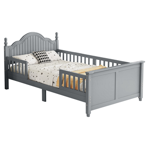 <span class=keywords><strong>Lit</strong></span> plateforme double en bois gris avec tête et pied de <span class=keywords><strong>lit</strong></span>, cadre de <span class=keywords><strong>lit</strong></span> double minimaliste et moderne pour chambre d'enfant - Product Image 5