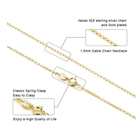 Collier chaîne câble en argent sterling 925 plaqué or RINNTIN SC06, 1,0 mm