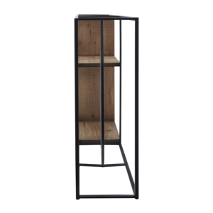 Estante rectangular de pared con espejo redondo, organizador de almacenamiento de madera para entrada, baño o sala de estar - Product Image 3