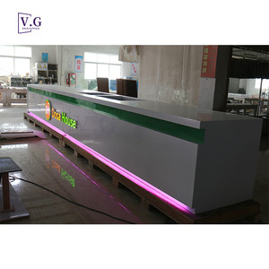 Longue table de banque avant en marbre en forme de L de luxe simple vert Comptoir de restaurant Bureau de réception tufté - Product Image 2