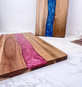 Planche à découper en bois d'acacia naturel avec incrustation de résine époxy turquoise, rectangulaire, antidérapante, adaptée aux aliments, plateau de cuisine - Product Image 1