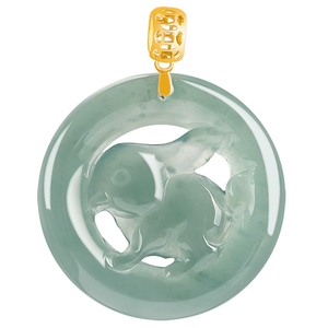 Pendentif lapin du zodiaque en jadéite bleue naturelle de qualité A, monture en or 18 carats avec pendentif en pierre précieuse de jadéite de qualité glace. - Product Image 1