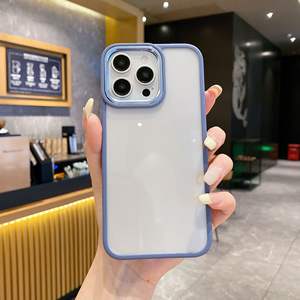 Coque de téléphone adaptée à l'iPhone 15, couleur bonbon simple, transparente, bouclier doré, protection anti-chute. - Product Image 6