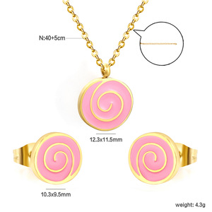 Lindo colgante en espiral rosa con forma de piruleta, collar de acero inoxidable y juego de pendientes para mujer, regalo, joyería, accesorio de moda - Product Image 5