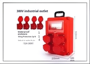 กล่องจ่ายไฟแบบพกพาสำหรับงานหนัก 380V พร้อมเต้ารับ 4x32A แบบ 4 ขา ป้องกันไฟรั่ว 3P+N - Product Image 2
