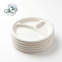 Assiette Ronde Biodégradable Blanche en Bagasse Naturelle XS-YP10G3 de 10 Pouces à 3 Compartiments – Vaisselle Jetable pour Fêtes et Réceptions