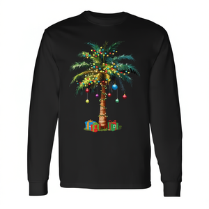 Camiseta de manga larga con diseño de palmera navideña tropical con luces y regalos - Product Image 2