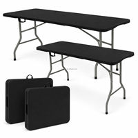 Mesa de Camping Plegable Moderna y Ligera de 5 Pies, Negra, Portátil, de Acero Aleado y Plástico, Rectangular, para Comer al Aire Libre, Muebles de Exterior