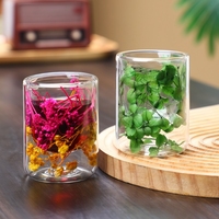 Mug en verre à double paroi résistant à la chaleur pour café, fleurs séchées, tasse en verre à double paroi