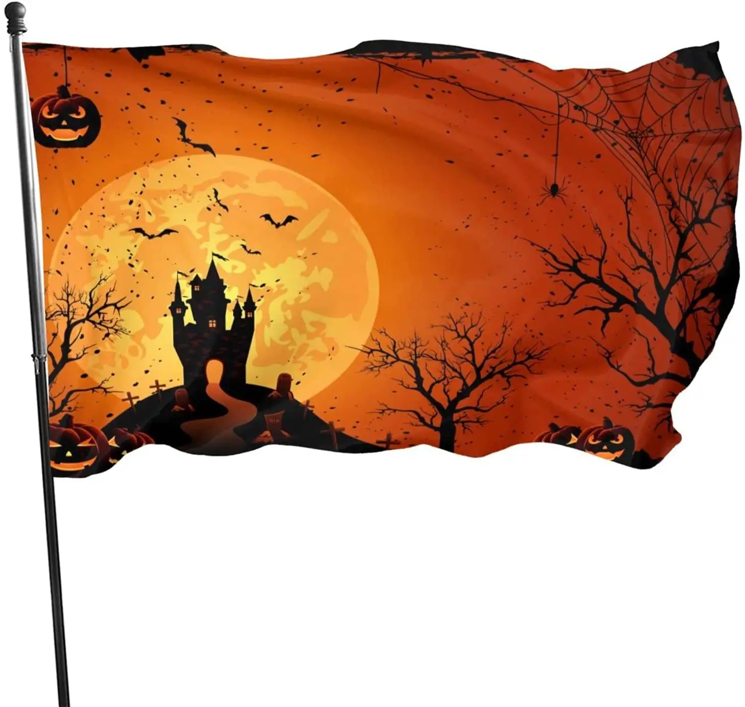 Drapeau d'halloween, château, araignée, citrouille, automne, bannière en Polyester 3x5 pieds avec œillets, drapeaux de jardin, de cour et de maison