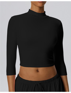 Ensemble de yoga 3 pièces : haut court à manches 3/4, pantalon large, tenue de sport extensible et confortable - Product Image 5