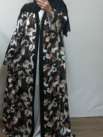 Abaya Hijab Traditionnelle Islamique R-870, Robe Longue Élégante en Satin Respirant à Motifs Floraux, Style Arabe Ouvert sur le Devant, Longueur Cheville, Dubaï