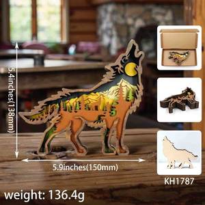 YYXCH1787 animaux sauvages multicouche ours cerf loup hibou 3D en bois découpé au Laser, décoration Figurines ornement <span class=keywords><strong>Glowforge</strong></span> - Product Image 3