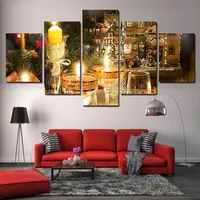 Pittura a olio su tela di canapa della casa di arte salotto camera candela di natale immagine sul muro 5 pannello poster e stampe decorazione della casa moderna