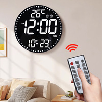 Horloge murale circulaire intelligente RGB avec thermomètre, compte à rebours, fonction silencieuse, alarme, fonction snooze, miroir, réglage de la luminosité
