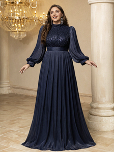 Robes de soirée maxi à col montant et manches lanternes avec patchwork de sequins pour femmes grandes tailles, parfaites pour les demoiselles <span class=keywords><strong>d</strong></span>'<span class=keywords><strong>honneur</strong></span> et les occasions formelles - Product Image 4