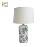 Lampe en céramique européenne antique avec abat-jour en forme de tambour alimenté par batterie, lampe de table pour bureau, chambre à coucher, salon