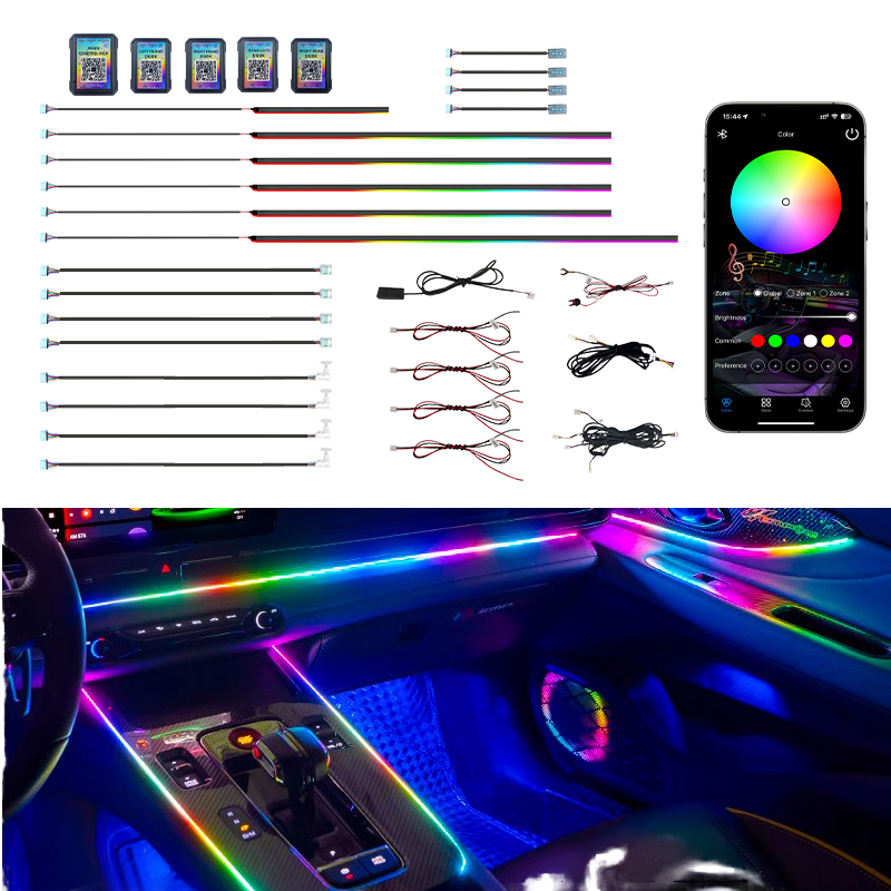 18 1 64 Color RGB Symphony Car Ambient Light Interior Acrylic Guide LED Strip Light Decoration Atmosphere Lamp APP Control 12V