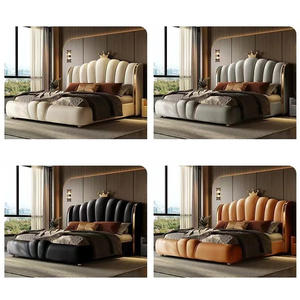 Роскошная кожаная кровать, итальянский современный дизайн, каркас из массива дерева, Высококачественная элегантная мебель для спальни, кровать размера «<span class=keywords><strong>king</strong></span>-Size» - Product Image 3