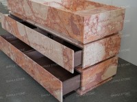 SH STONE Meuble-lavabo moderne en marbre Breccia Rosa rouge écologique avec vasque simple et tiroirs pour appartement et villa