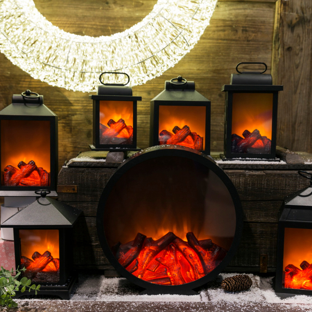 Newish Popular Plastic Circle Shape Fireplace Table Warm LED Deco Lantern for Home for Christmas and Parties Battery Powered